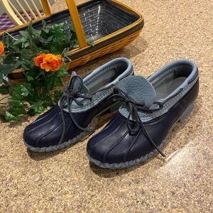 L. L. Bean Blue Leather and Rubber Moccasins Short Boots FM Rain Duck Boots